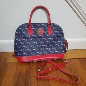 Dooney & Bourke Blue Red Leather NFL Patriots Satchel Crossbody Handbag